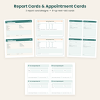 Pet grooming report cards in three designs and next-visit appointment cards