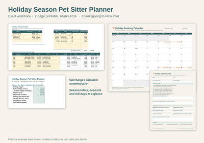 Holiday Season Pet Sitter Planner – Holiday Rates, Bookings & Waitlist Spreadsheet