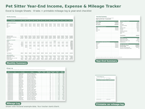 Pet Sitter Income, Expense & Mileage Tracker preview
